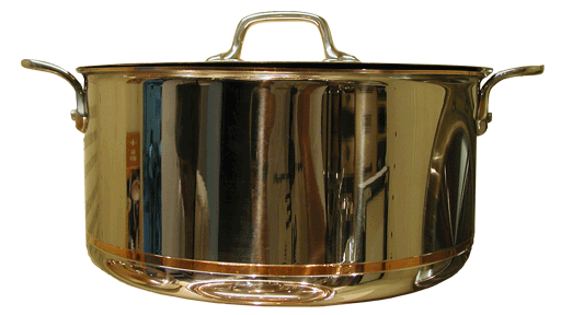 Stainless steel pot with a visible copper band near the bottom
