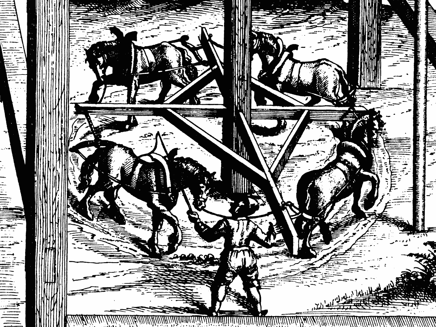 Engraving of a horse mill