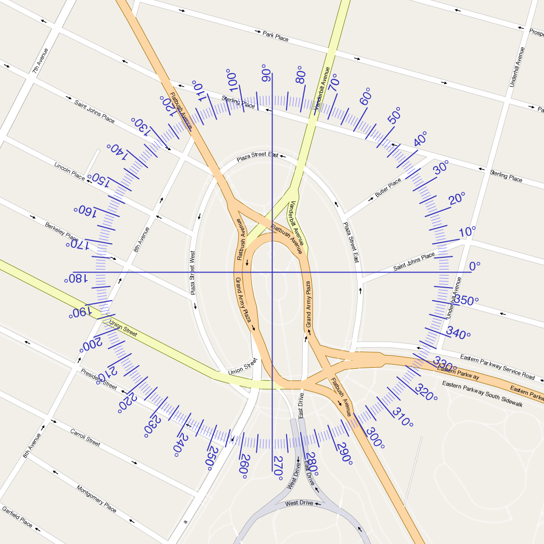 Street map with protractor overlay