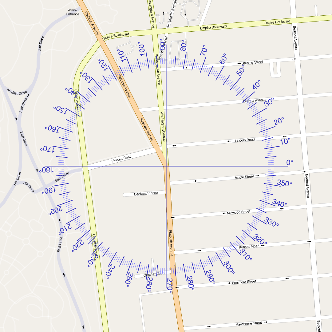 Street map with protractor overlay