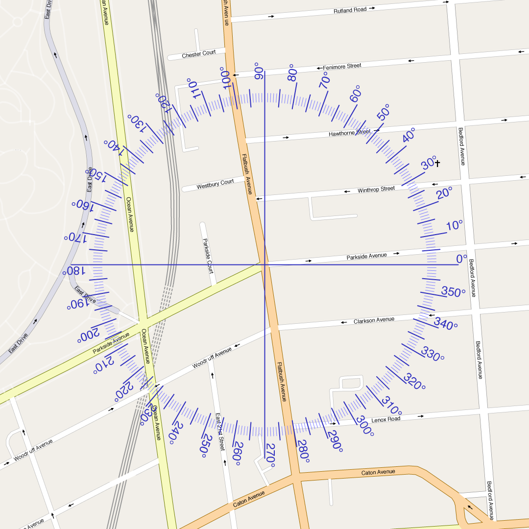 Street map with protractor overlay