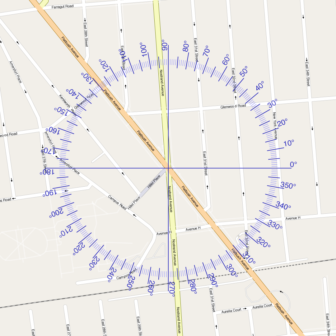 Street map with protractor overlay